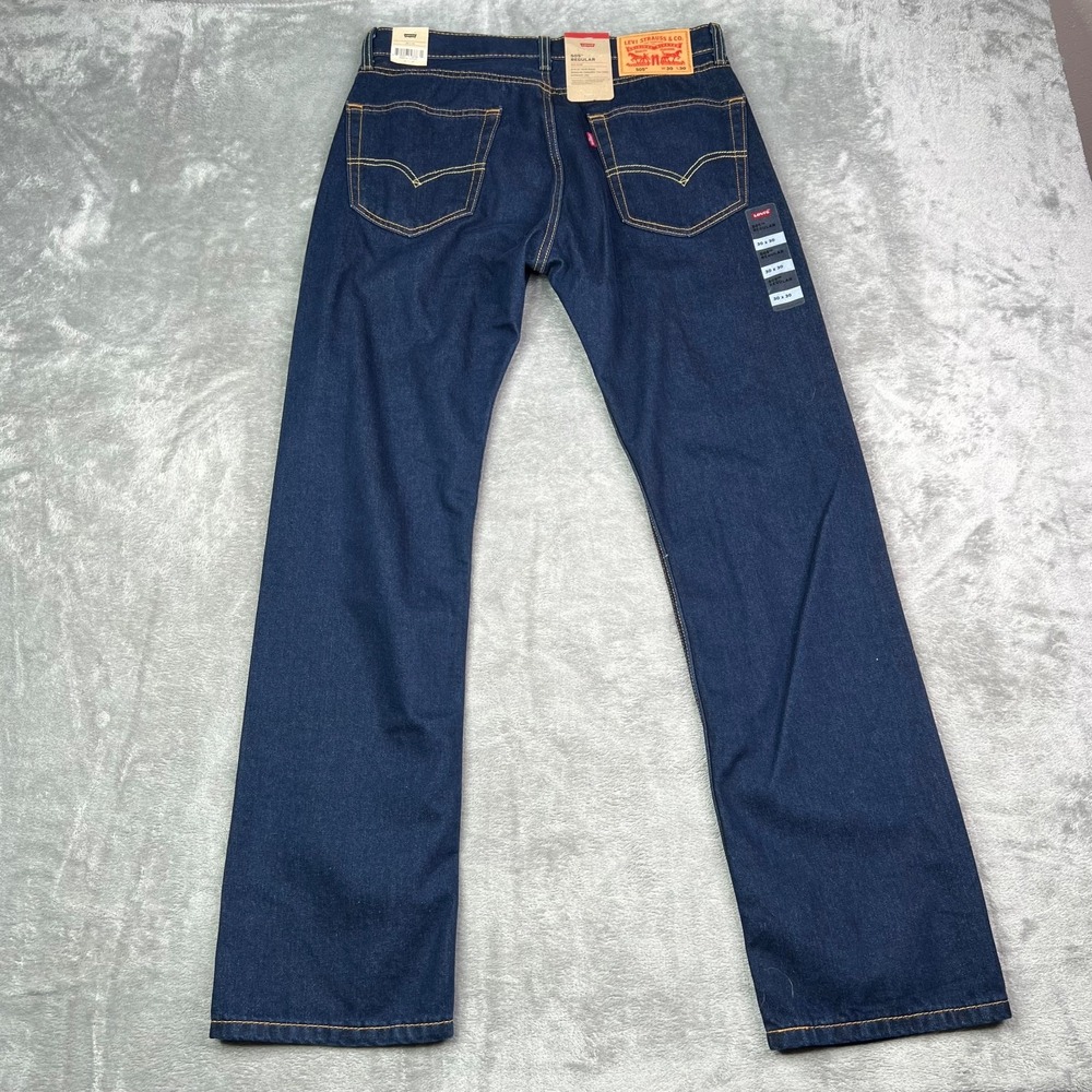 Levis 505 Jeans Mens 30X30 Blue Regular Fit Straight Western Dark Wash Denim NWT